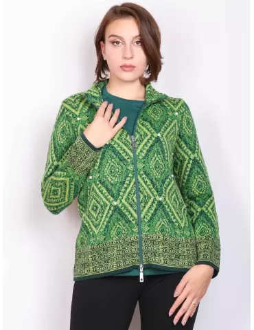 Francesca Mercuriali thick green wool jacquard cardigan jacket 2