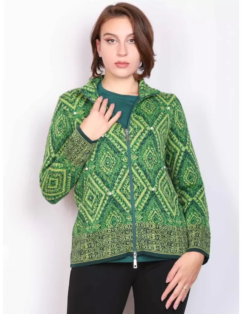Francesca Mercuriali thick green wool jacquard cardigan jacket