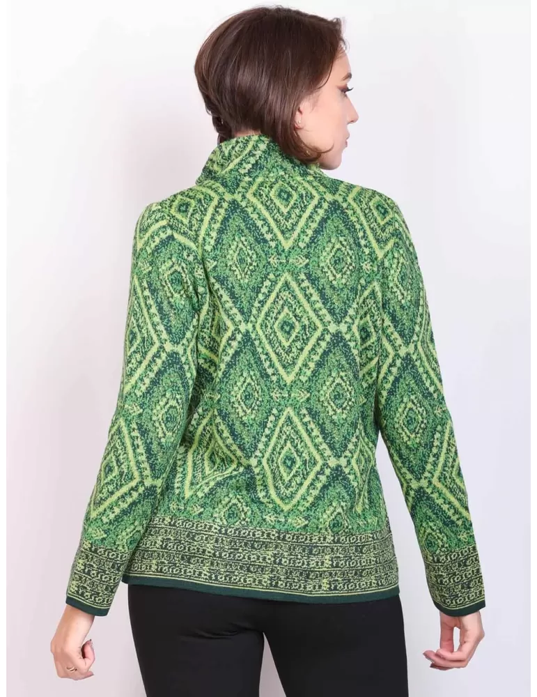 Giacca giubbino con zip e perle verde jacquard Francesca Mercuriali