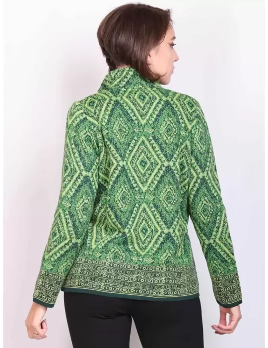 Giacca giubbino con zip e perle verde jacquard Francesca Mercuriali