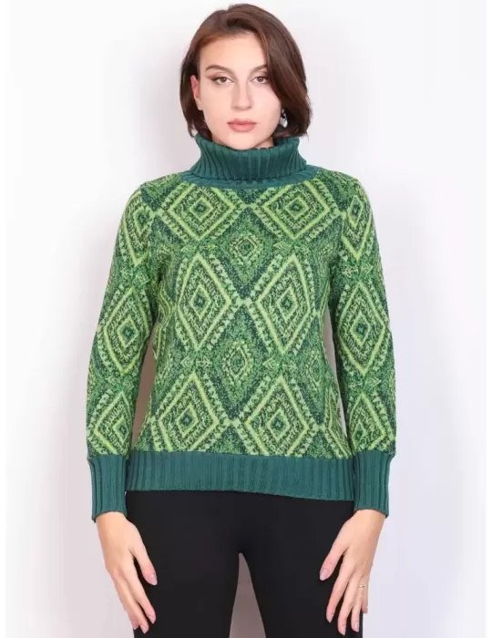 Francesca Mercuriali Italy | Thick green wool turtleneck sweater