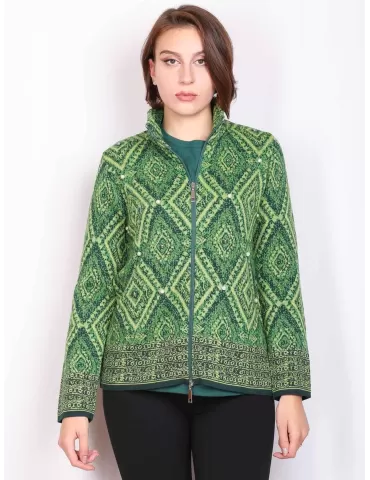 Francesca Mercuriali thick green wool jacquard cardigan jacket