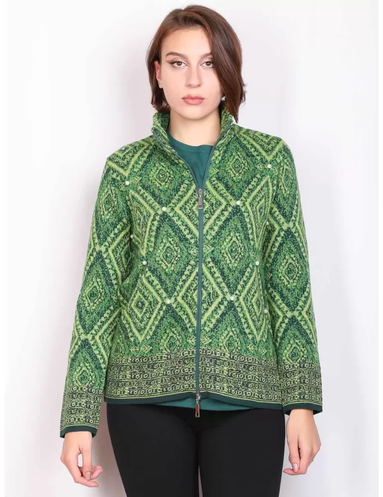 Francesca Mercuriali thick green wool jacquard cardigan jacket Francesca Mercuriali thick green wool jacquard cardigan jacket