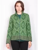 Giacca giubbino con zip e perle verde jacquard Francesca Mercuriali