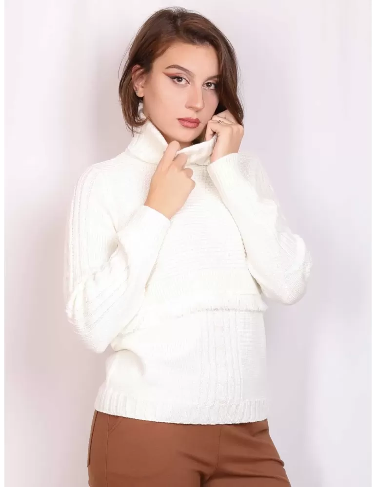 Francesca Mercuriali | Maglione dolcevita bianco pura lana con trecce