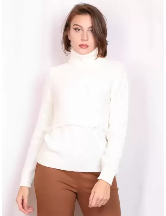 Francesca Mercuriali Maglione dolcevita bianco pura lana con trecce