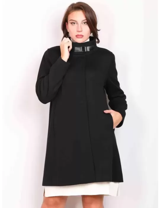 Aldo Colombo | Cappotto nero mussola di pura lana fino alla taglia 58 Aldo Colombo | Cappotto nero mussola di pura lana fino alla taglia 58