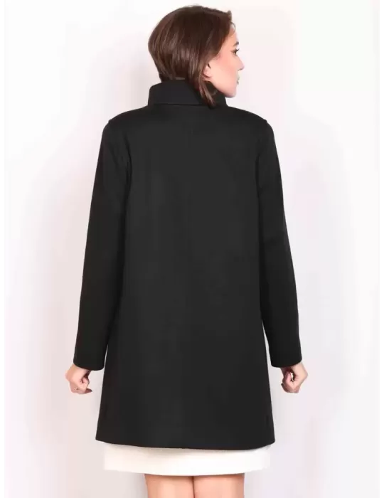 Aldo Colombo | Cappotto nero mussola di pura lana fino alla taglia 58