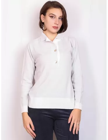 Riva Tricot Italy pearl grey polo neck cashmere silk sweater