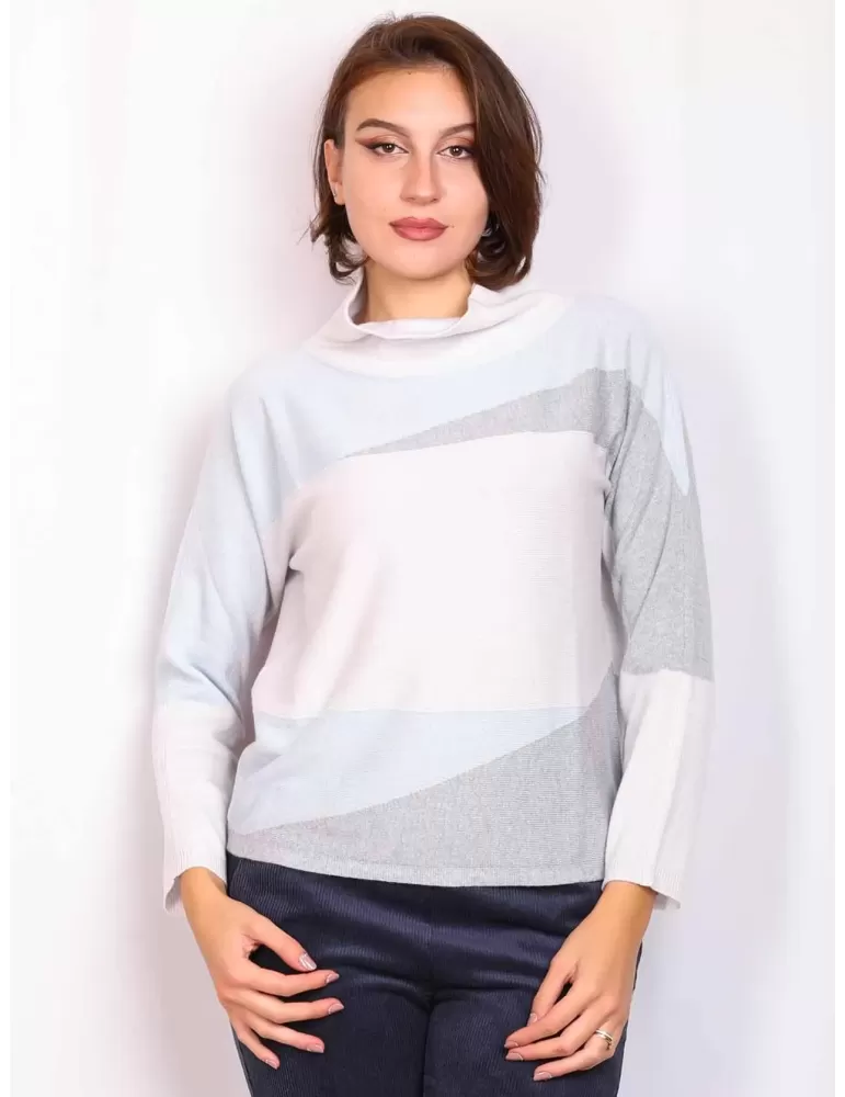 Pearl grey three colors cashmere wool turtleneck sweater