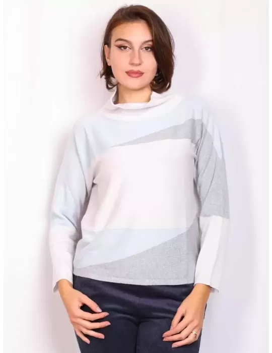 Pearl grey three colors cashmere wool turtleneck sweater