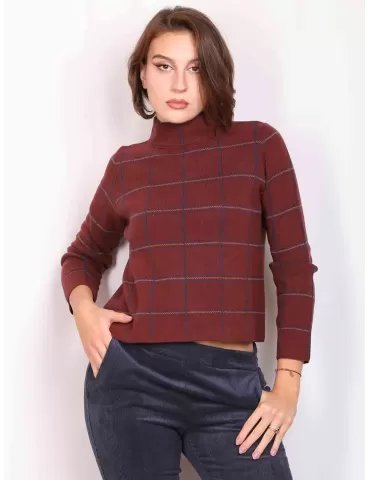 Frida Madè online | Maglione lupetto marrone a quadri cashmere seta