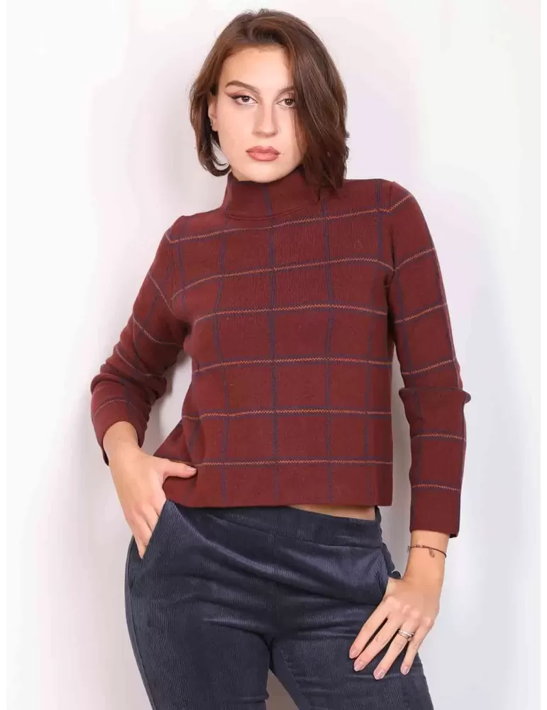 Frida Madè online | Maglione lupetto marrone a quadri cashmere seta Frida Madè online | Maglione lupetto marrone a quadri cashmere seta