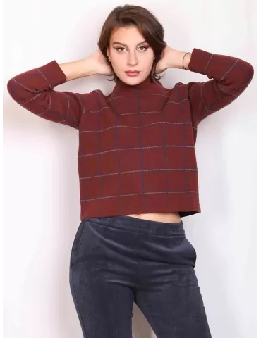 Frida Madè Italy | Brown blue cashmere plaid turtleneck box sweater 2