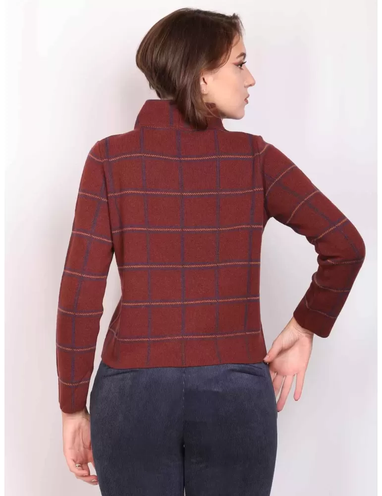 Frida Madè online | Maglione lupetto marrone a quadri cashmere seta