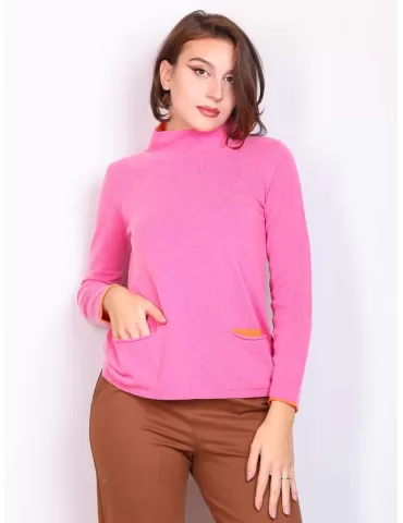 Frida Madè online | Maglia lupetto bicolore fucsia in cashmere e seta 2