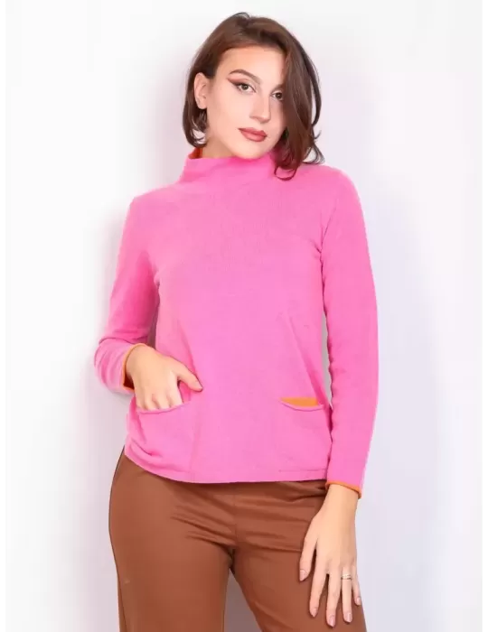 Frida Madè silk and cashmere wool pink turtleneck sweater