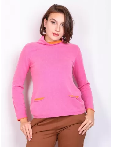 Frida Madè online | Maglia lupetto bicolore fucsia in cashmere e seta