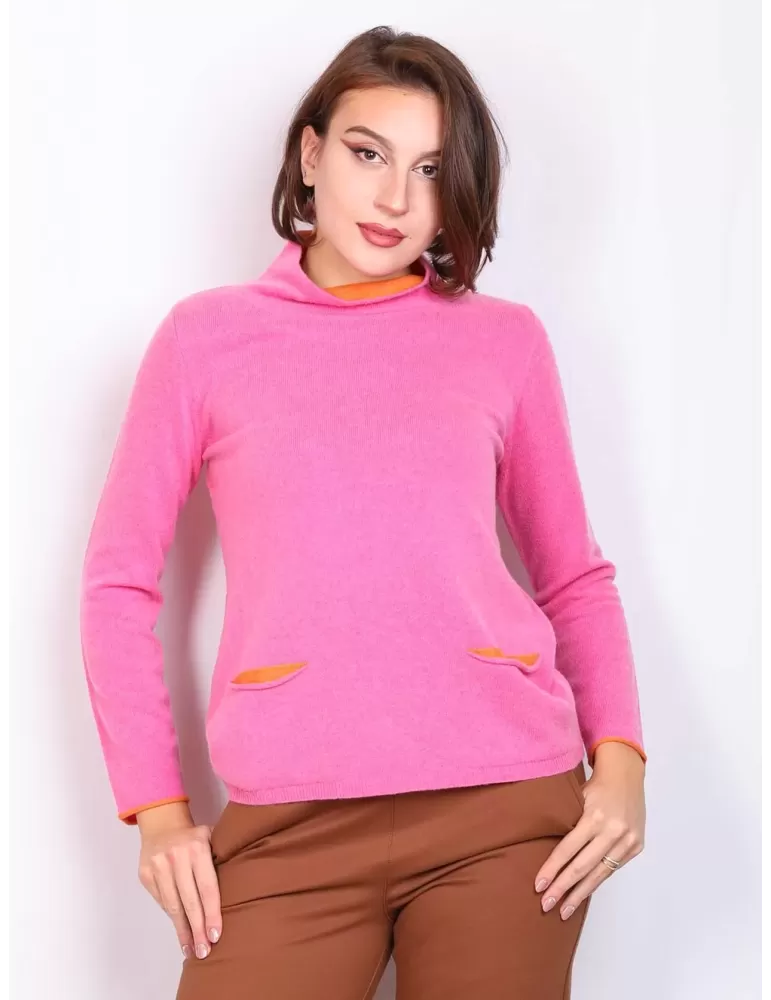 Frida Madè Italy | Luxury wools pink and orange turtleneck sweater Frida Madè Italy | Luxury wools pink and orange turtleneck sweater