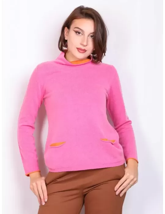 Frida Madè Italy | Luxury wools pink and orange turtleneck sweater Frida Madè Italy | Luxury wools pink and orange turtleneck sweater