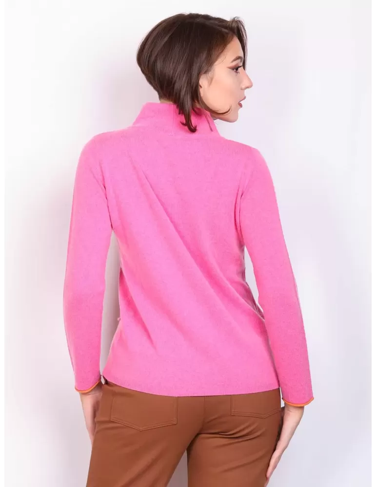 Frida Madè online | Maglia lupetto bicolore fucsia in cashmere e seta