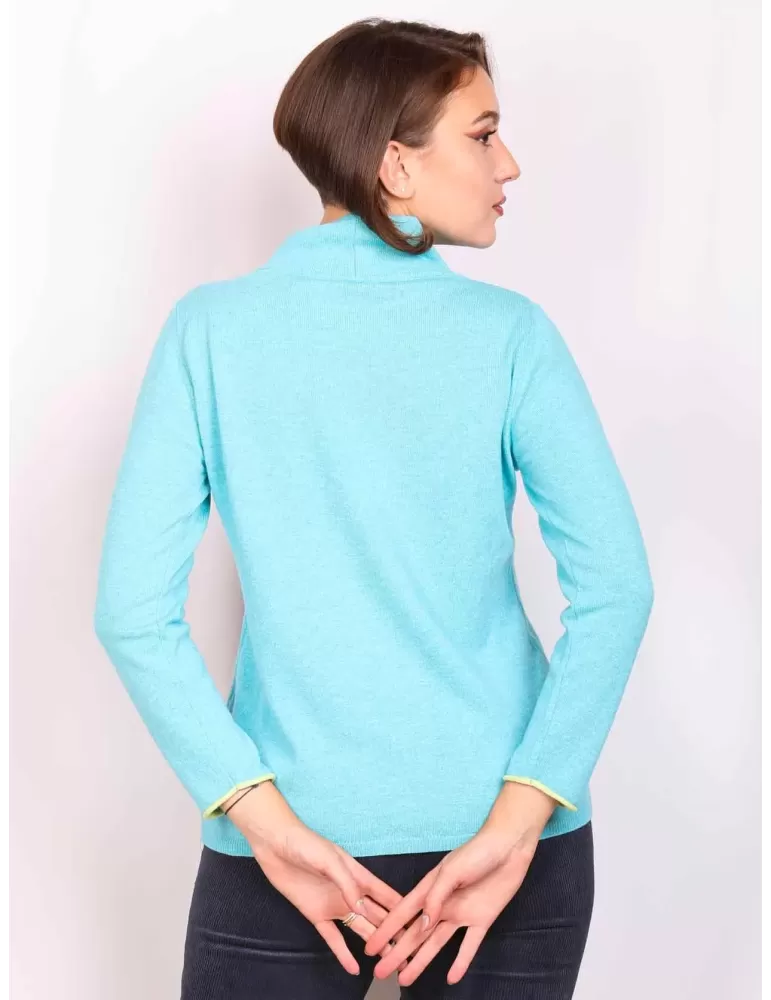 Frida Madè online | Maglia lupetto bicolore turchese in cashmere seta