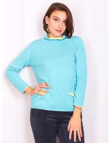 Frida Madè silk cashmere wool turquoise turtleneck sweater 2