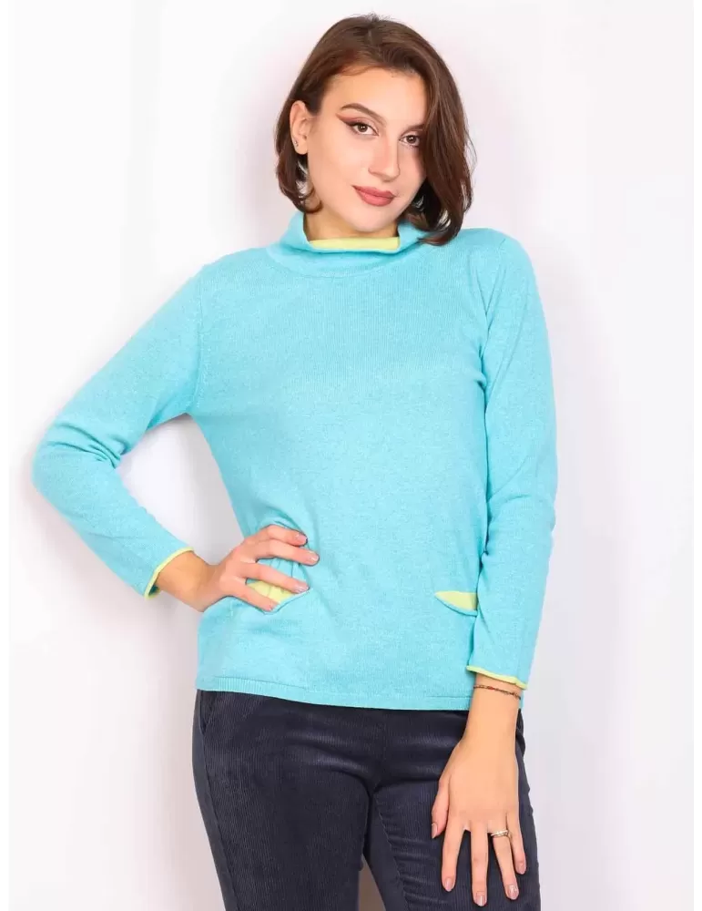 Frida Madè silk cashmere wool turquoise turtleneck sweater