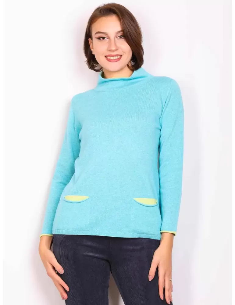 Frida Madè online | Maglia lupetto bicolore turchese in cashmere seta Frida Madè online | Maglia lupetto bicolore turchese in cashmere seta