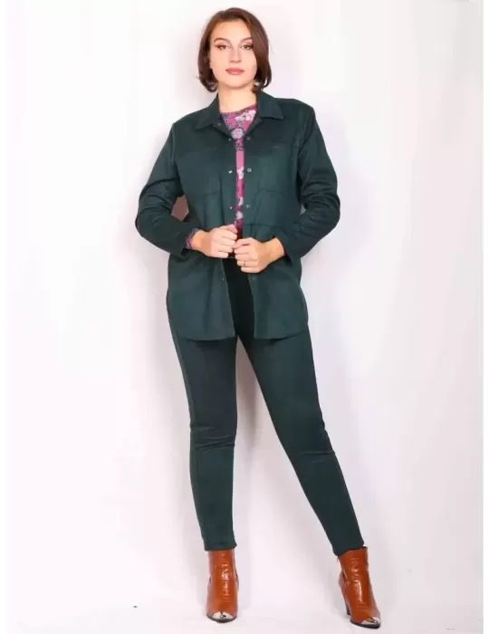 Giacca camicia alcantara verde petrolio Paz Torras fino a taglia 54