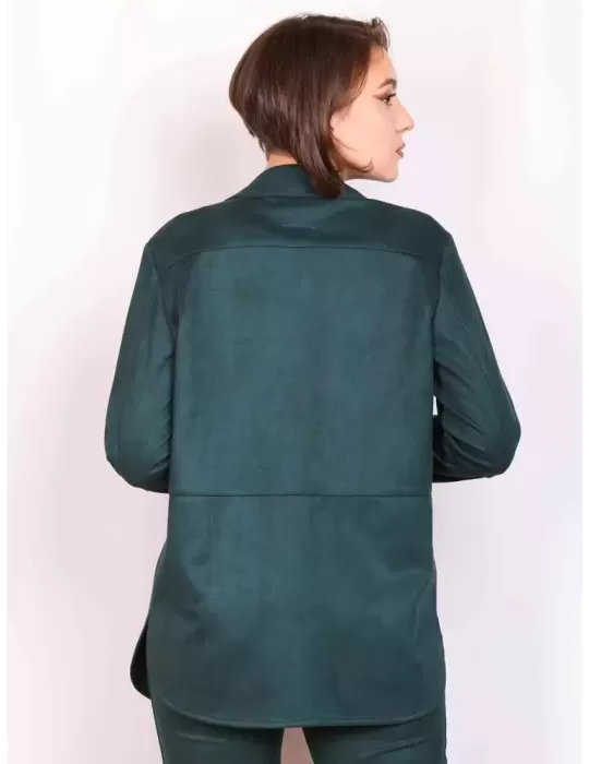 Giacca camicia alcantara verde petrolio Paz Torras fino a taglia 54