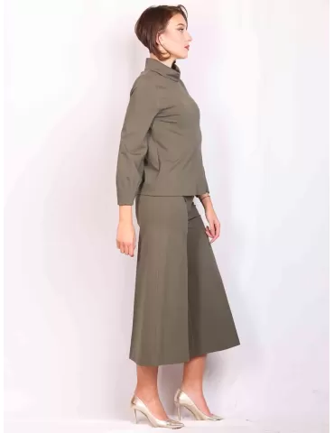 Military green jersey trouser skirt and blouse jumpsuit set 2
