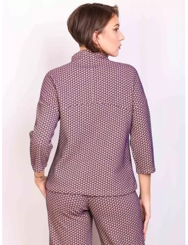 Amethist online | Maglia lupetto kimono tuta jacquard beige e viola 2