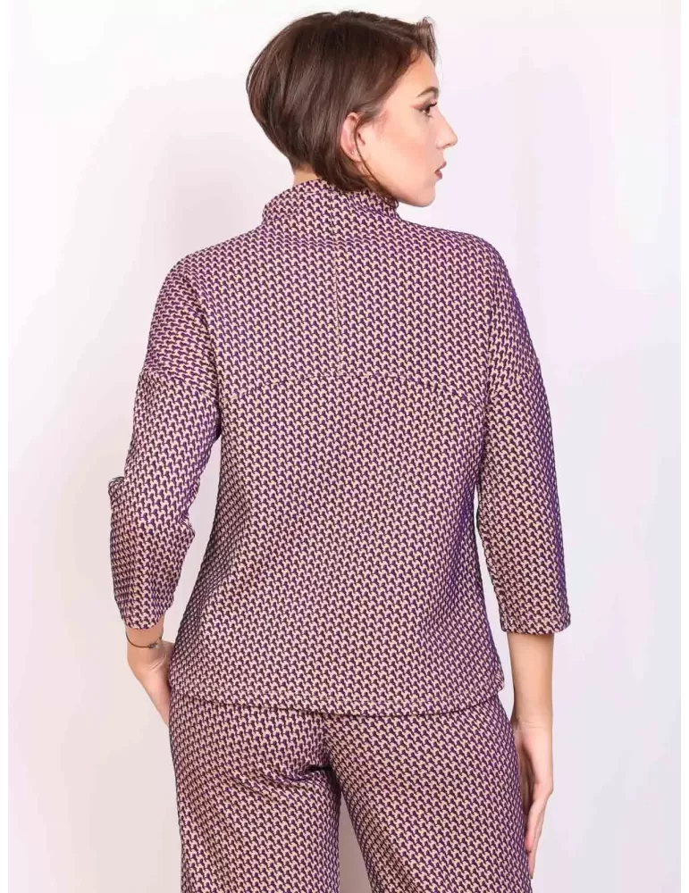 Amethist online | Maglia lupetto kimono tuta jacquard beige e viola