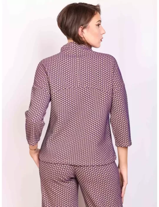 Amethist online | Maglia lupetto kimono tuta jacquard beige e viola