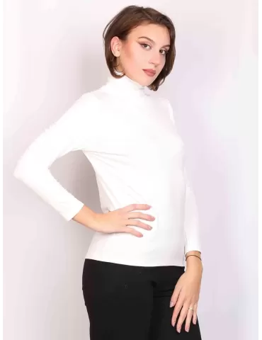 Amethist Italy milky white cotton turtleneck t-shirt long sleeves 2