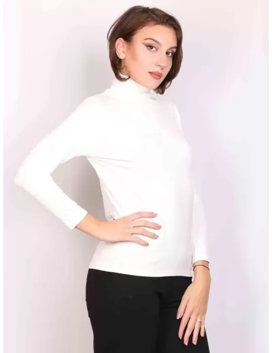 Amethist Italy | Milky white cotton turtleneck t-shirt long sleeves