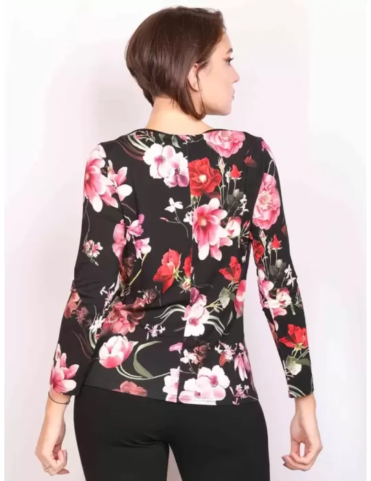 Rubamori Italy black long sleeves red roses printed t-shirt
