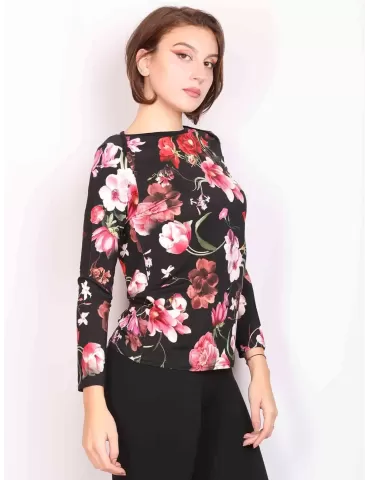 Black long sleeve best sale shirt with red roses