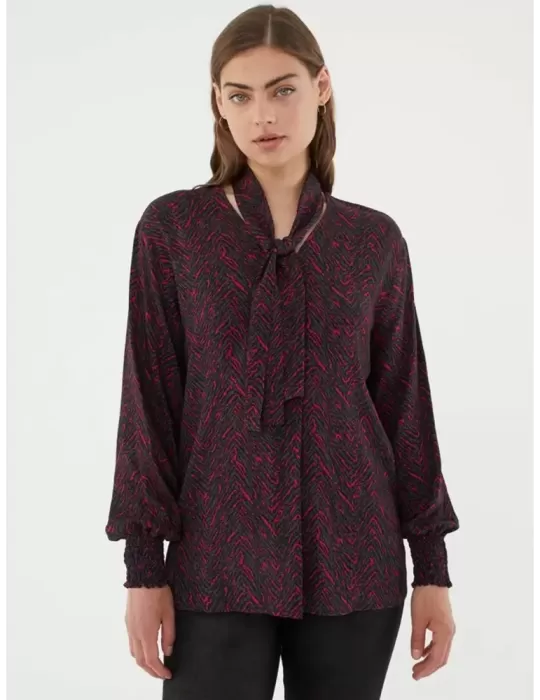 Paz Torras fuchsia black and brown shirt with scarf Paz Torras fuchsia black and brown shirt with scarf