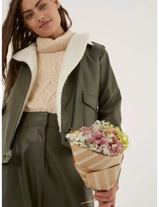 Paz Torras online | Giubbotto pelle verde collo pelliccia fino alla 54