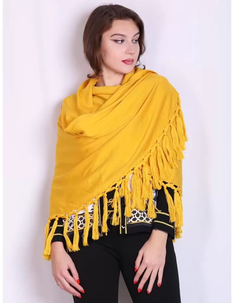 Shop online yellow finest merino wool maxi tippet cape scarf with fringes Shop online yellow finest merino wool maxi tippet cape scarf with fringes