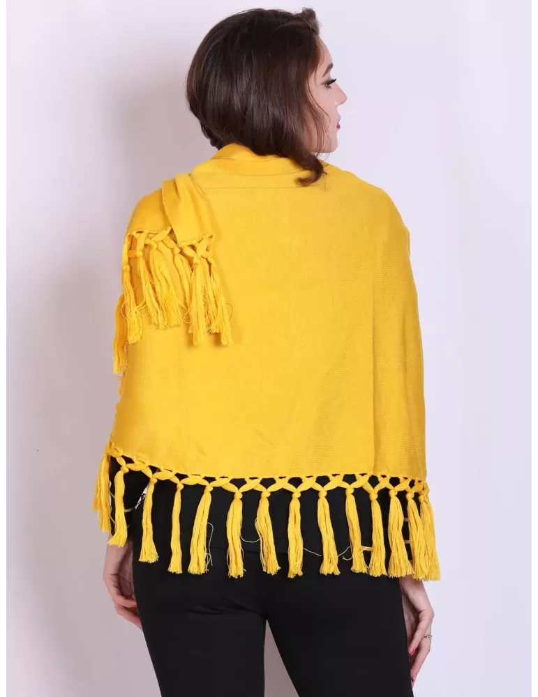Shop online yellow finest merino wool maxi tippet cape scarf with fringes