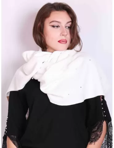 Francesca Mercuriali black wool scarf pearls and rhinestones 2