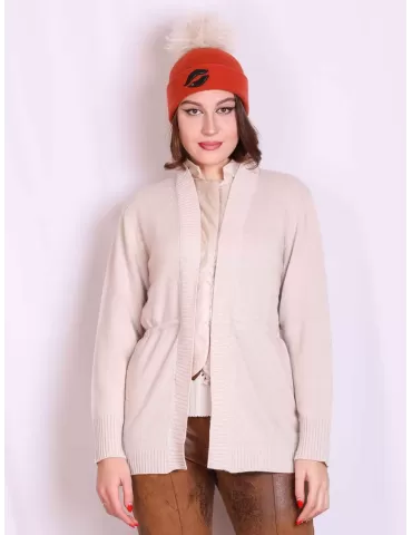 Beige cashmere wool silk long cardigan jacket nylon neck 2
