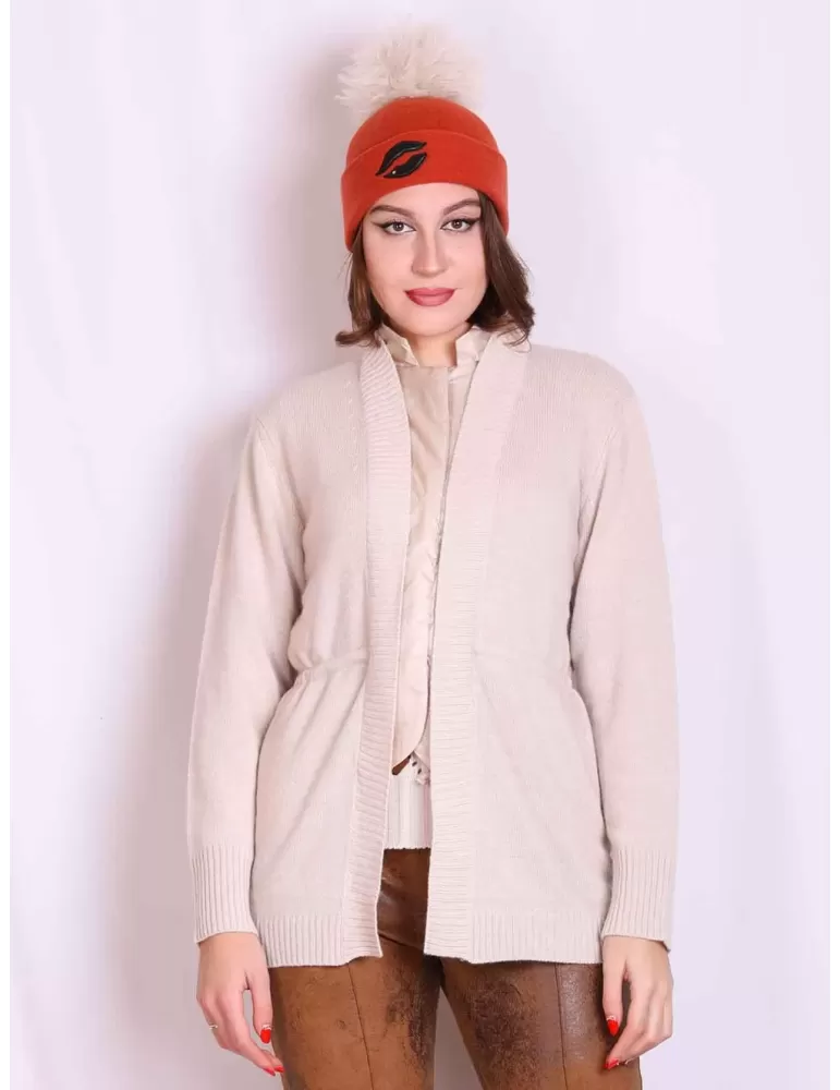 Giacca lunga beige misto cashmere collo nylon Riva Tricot fino alla 56