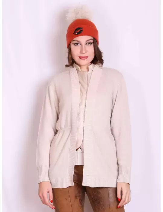 Giacca lunga beige misto cashmere collo nylon Riva Tricot fino alla 56