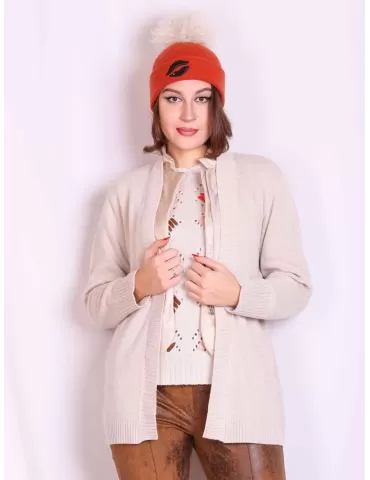 Giacca lunga beige misto cashmere collo nylon Riva Tricot fino alla 56