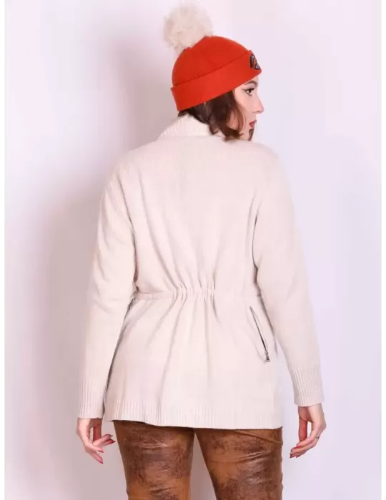 Giacca lunga beige misto cashmere collo nylon Riva Tricot fino alla 56
