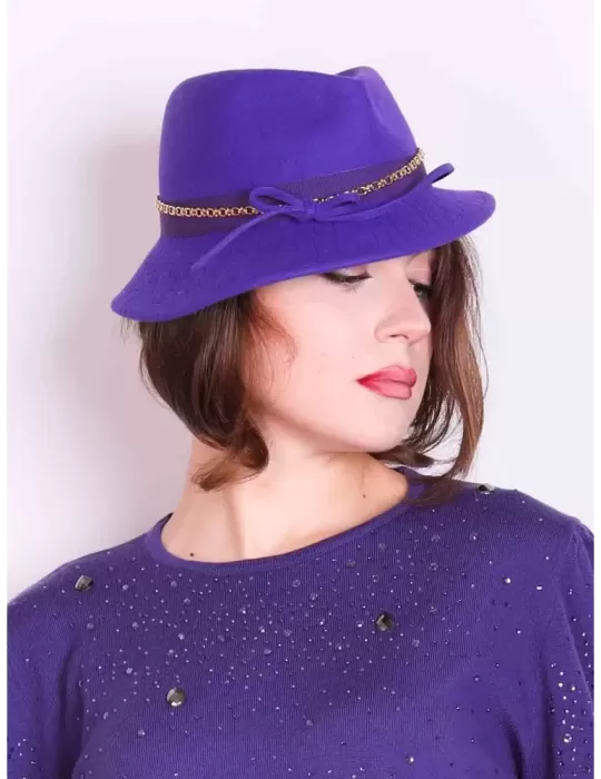 Cappelli Complit | Panama viola fedora borsalino asimmetrico in feltro